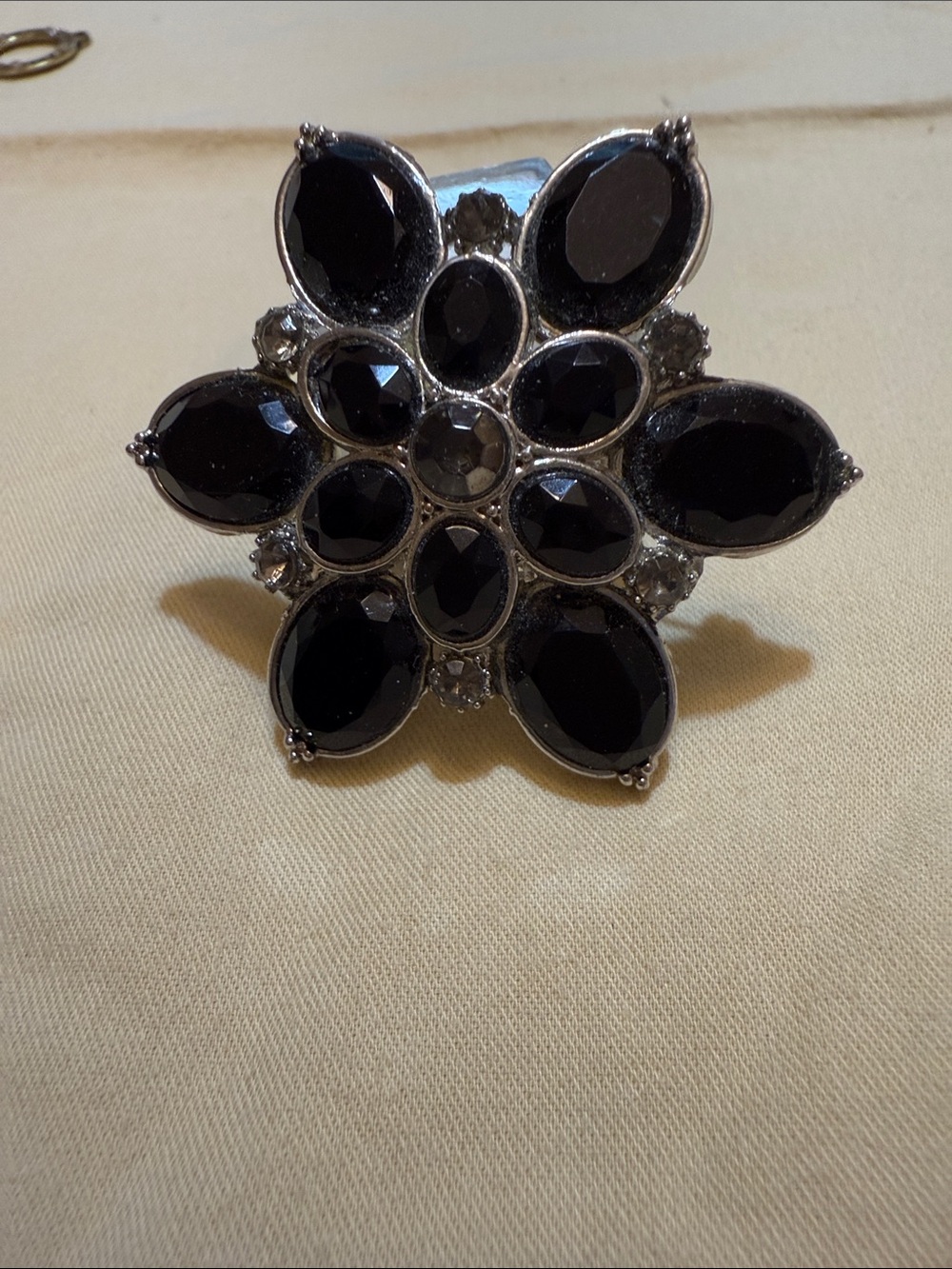 Women's Black, Topaz color and silver Flower Cocktail Brooch